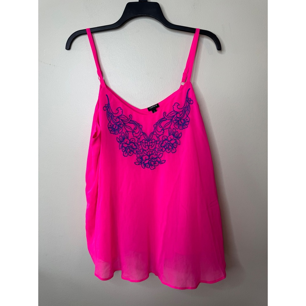 Torrid Sophie Pink Glo Embroidered Cami Top Neon Pink Blue Floral